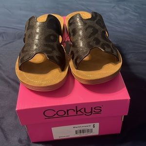 Corkys Black/Leopard Sandals size 6